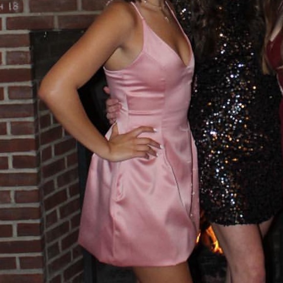 Attached Pink Satin Formal Dress with Pockets - Picture 5 of 6